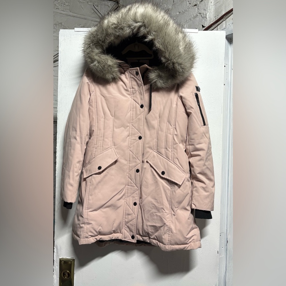 BCBGMaxAzria Blush Fur-Trimmed Puffer Coat